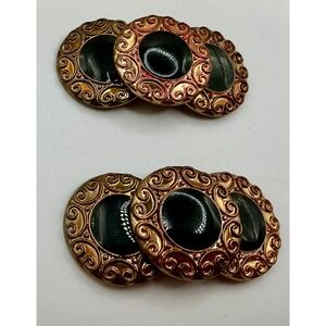 BLUETTE Made in France Pair vintage shoe clips black cabochon gold